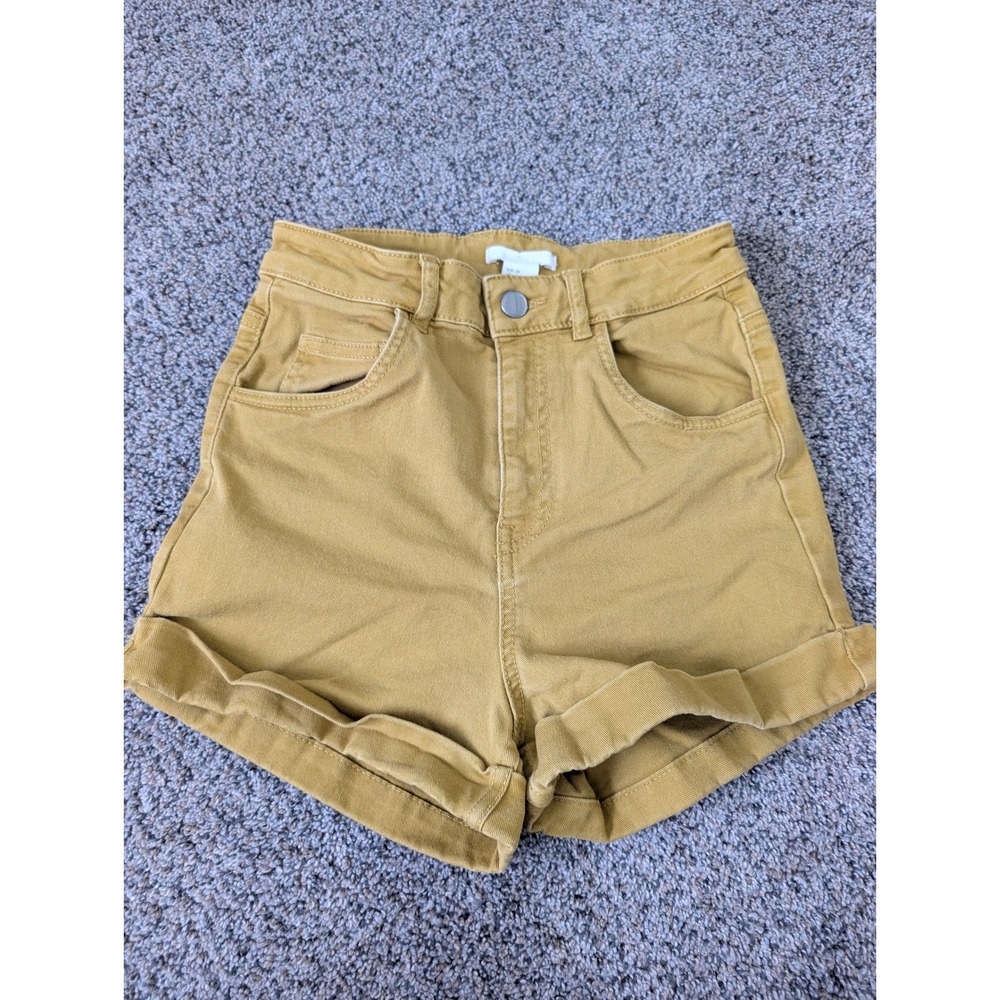 HM Mustard Yellow High Waisted Denim Shorts Cuffed Size 4